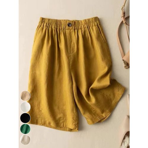 Casual Plain Pocket Stitching Loose Shorts