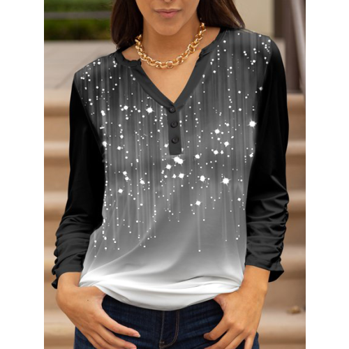 Loosen T-shirt Black, white and gray gradient highlights half cardigan T-shirt